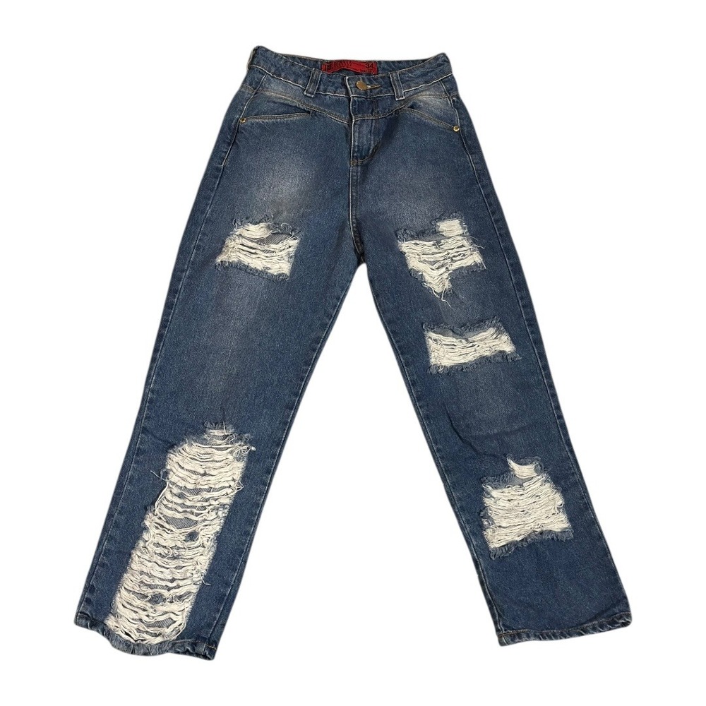 Renata Santana Jeans‎ Deluxe  Blue Distressed Ripped Denim Pants Women's Size 0